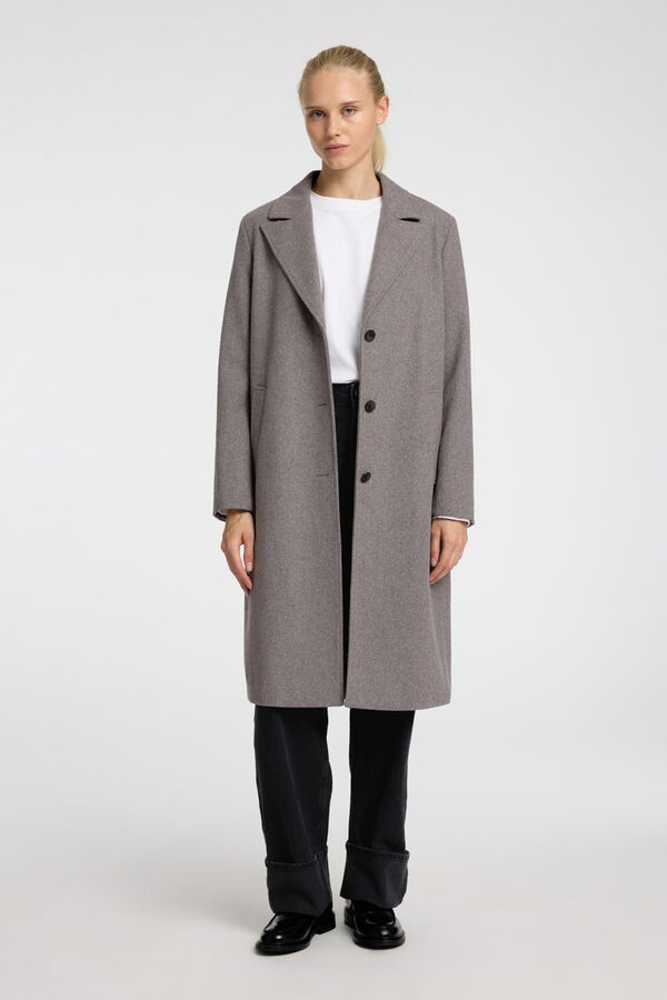 Selected Femme Abrigo de paño Midi confeccionado con algodón reciclado. Gris oscuro