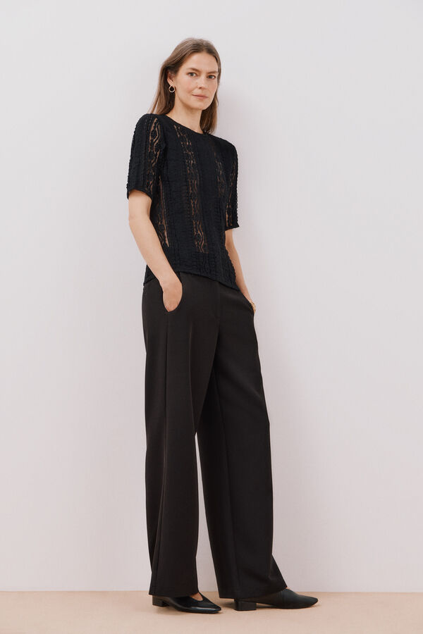 Cortefiel Top encaje Negro