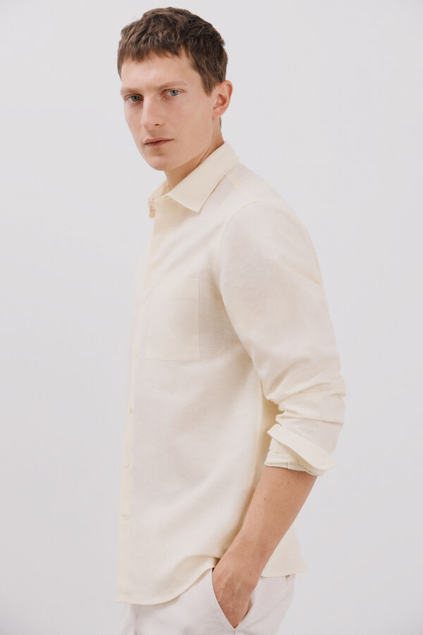 Cortefiel Camisa lino algod&oacute;n liso Amarillo