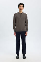 Selected Jersey polo media cremallera 100% algod&oacute;n. Gris