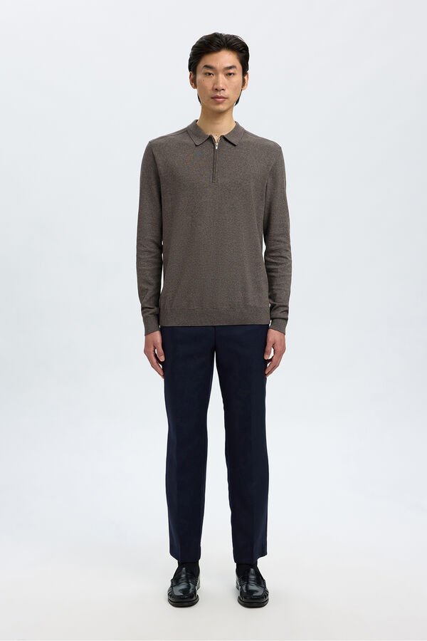 Selected Jersey polo media cremallera 100% algod&oacute;n. Gris