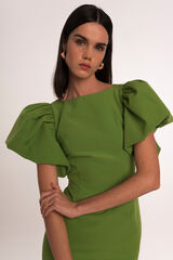 Dolores Promesas Vestido midi direito manga bal&atilde;o Verde