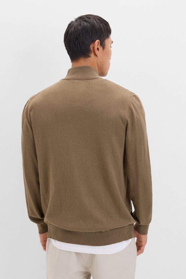 Cortefiel Casaco de malha de algod&atilde;o com caxemira e fecho-&eacute;clair Verde