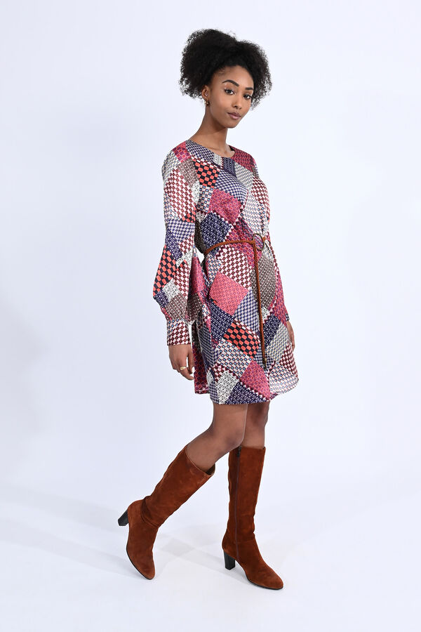 Molly Bracken Vestido curto estampado de manga comprida Vermelho