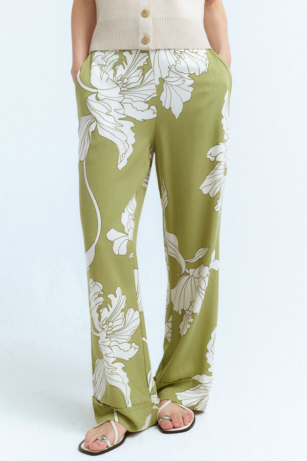 Vila Pantalón ancho estampado flores Verde