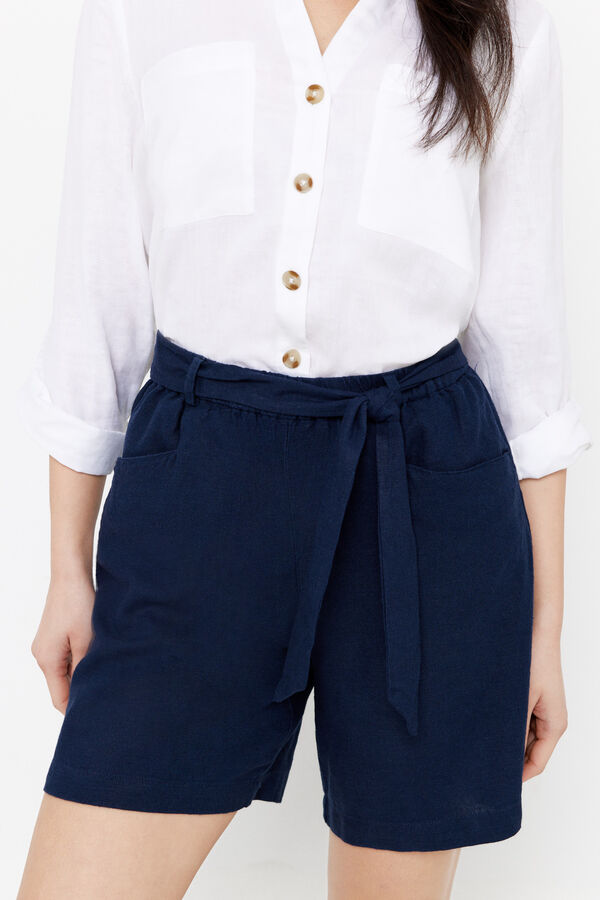 Cortefiel Pantal&oacute;n bermuda lino Azul marino