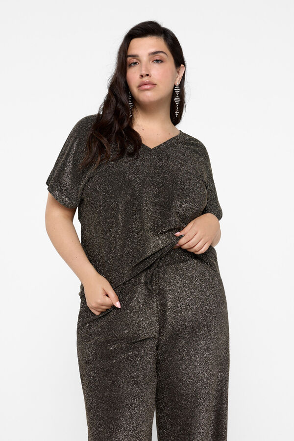 Vero Moda Curve Calça lurex fluído tamanho grande Preto