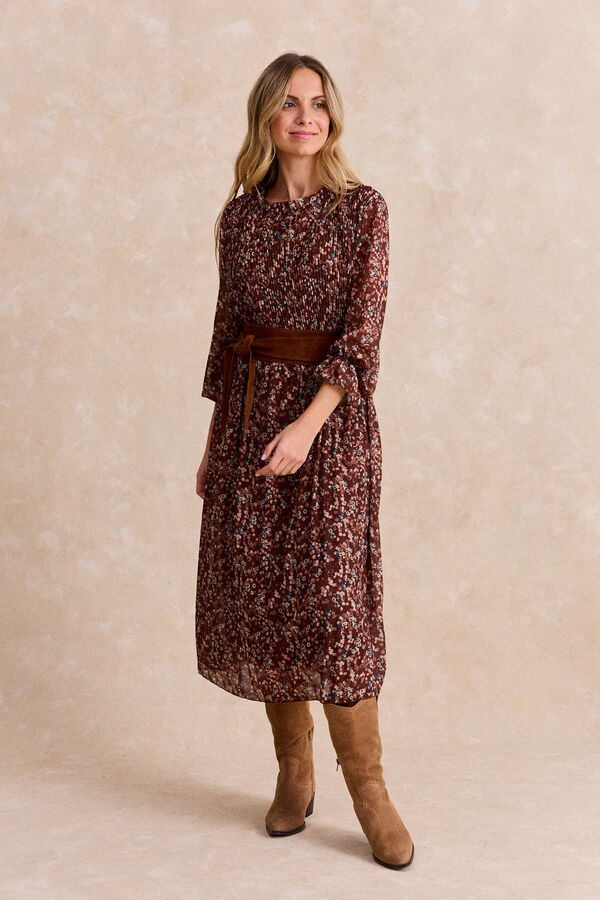 Pol&iacute;n Et Moi Vestido Largo Liruca Estampado marr&oacute;n