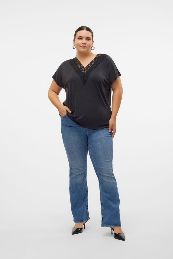 Vero Moda Curve T-shirt básica com renda plus size Preto