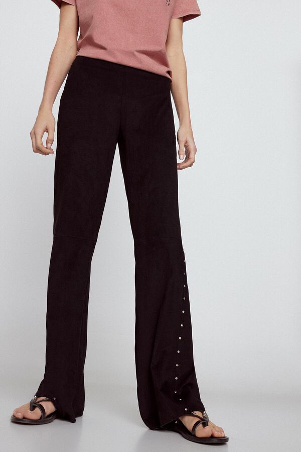 Slowlove Cal&ccedil;as efeito camur&ccedil;a tachas Preto