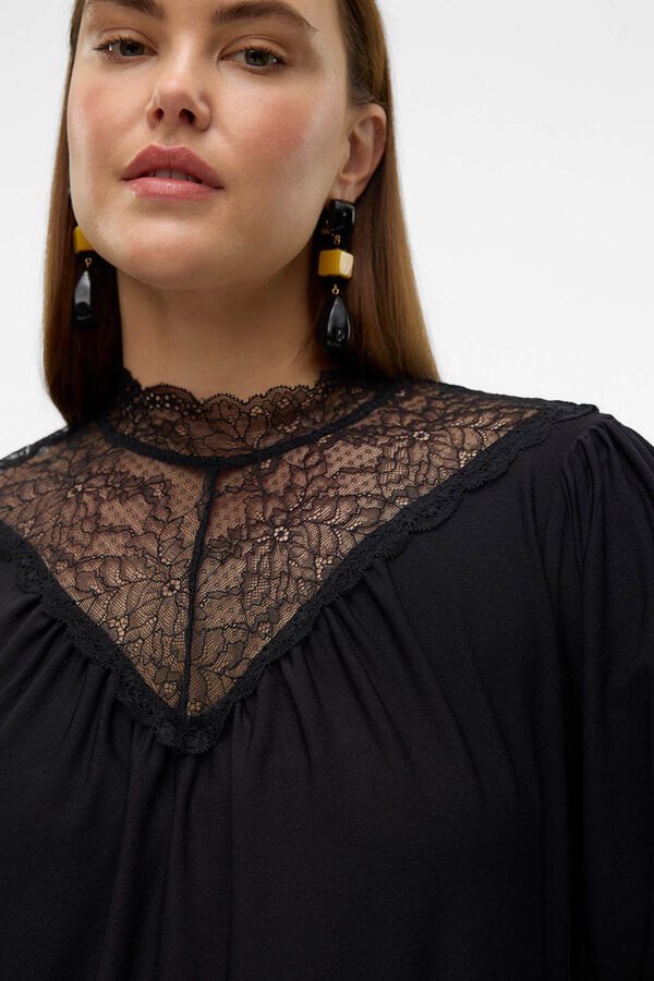 Vero Moda Curve Top encaje de manga larga Negro