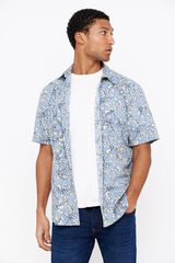 Cortefiel Camisa estampada tejido flam&eacute; Azul
