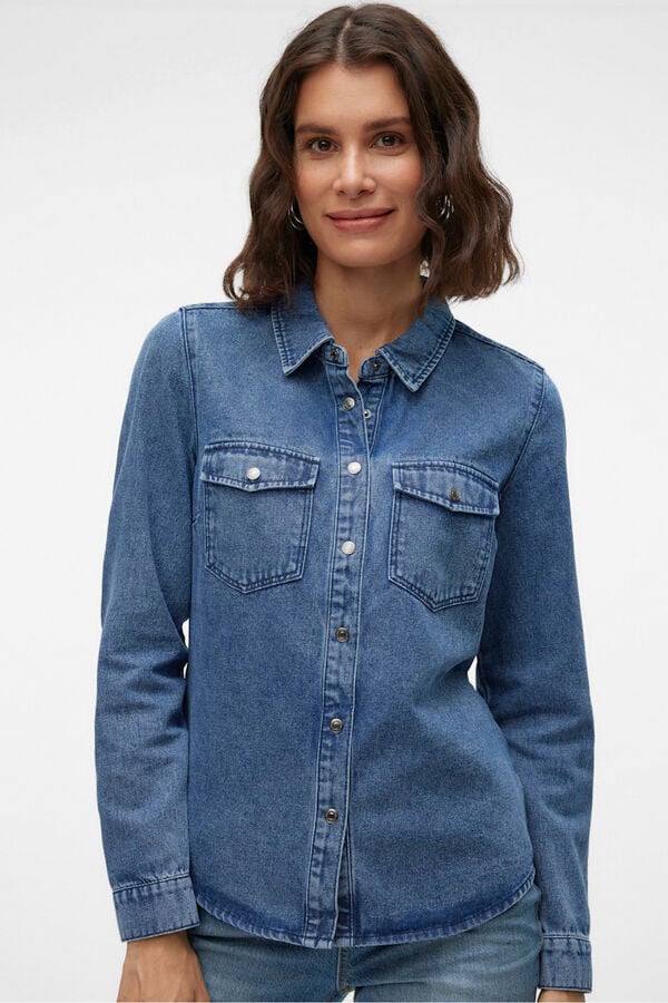 Vero Moda Camisa denim com bolsos no peito Azul