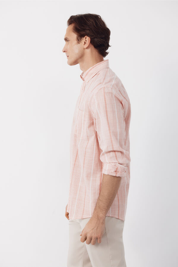 Cortefiel Camisa de riscas em algod&atilde;o slub Vermelho