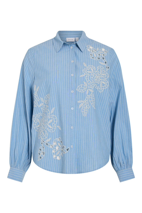 Vila Camisa riscas com bordado Azul