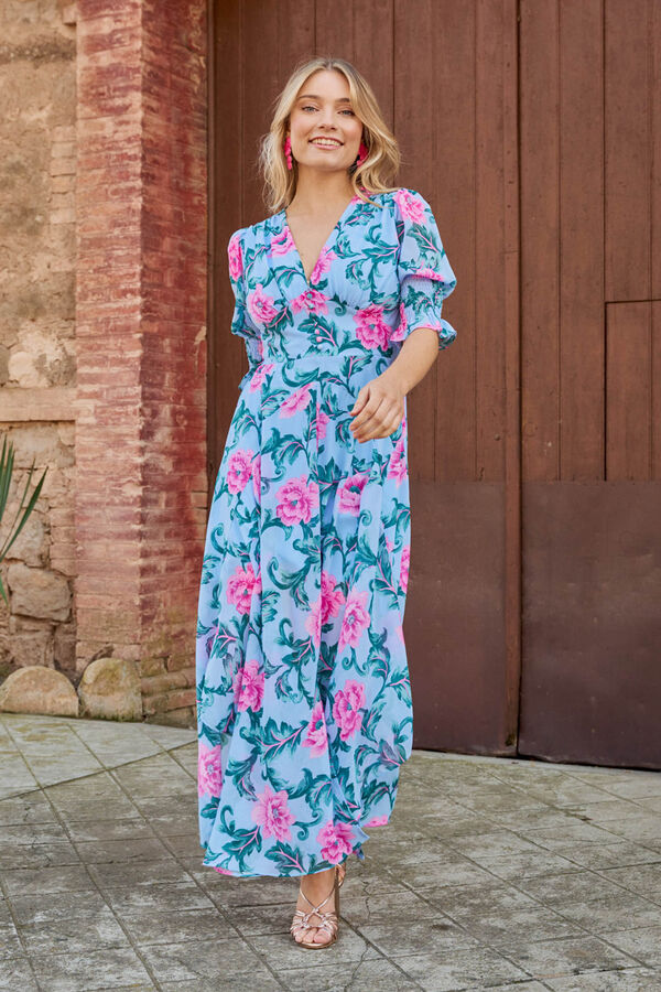 Pol&iacute;n Et Moi Vestido largo con flores Azul