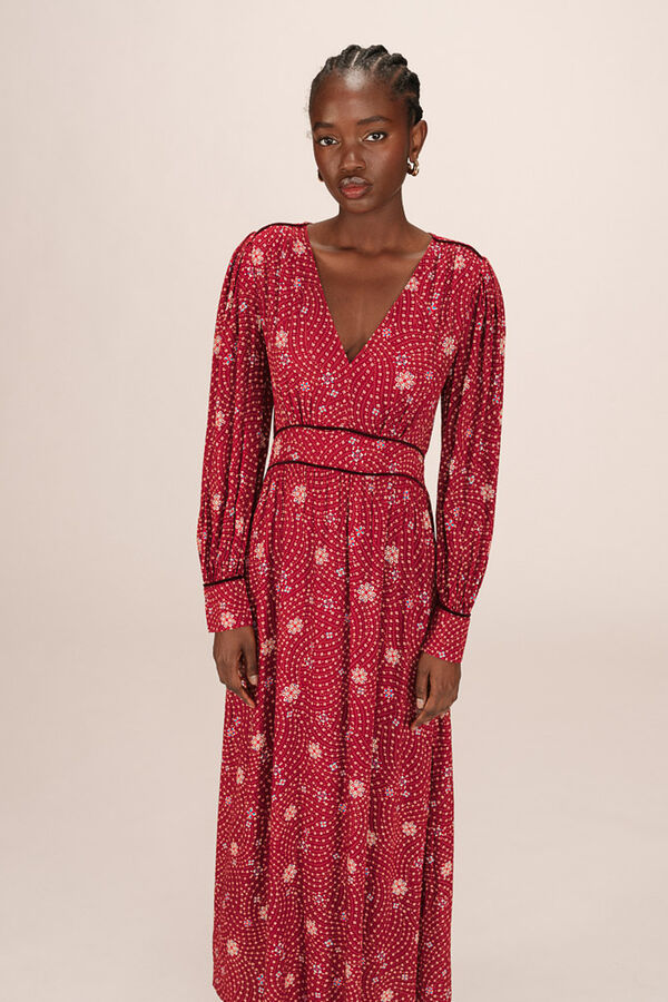 Grace & Mila Vestido longo com decote em V e estampado floral Vermelho