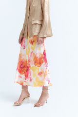 Vila Falda midi satinada estampada Blanco