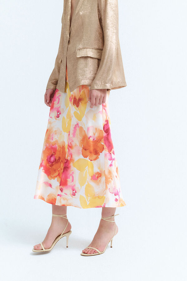 Vila Falda midi satinada estampada Blanco