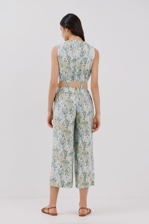 Cortefiel Mono con cinturón Estampado verde