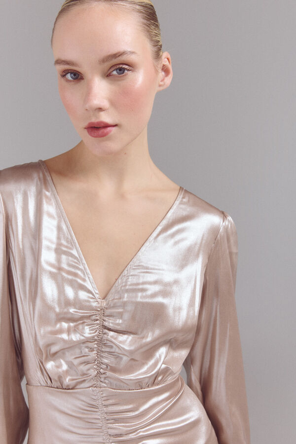 Slowlove Vestido em tecido laminado prateado Dourado