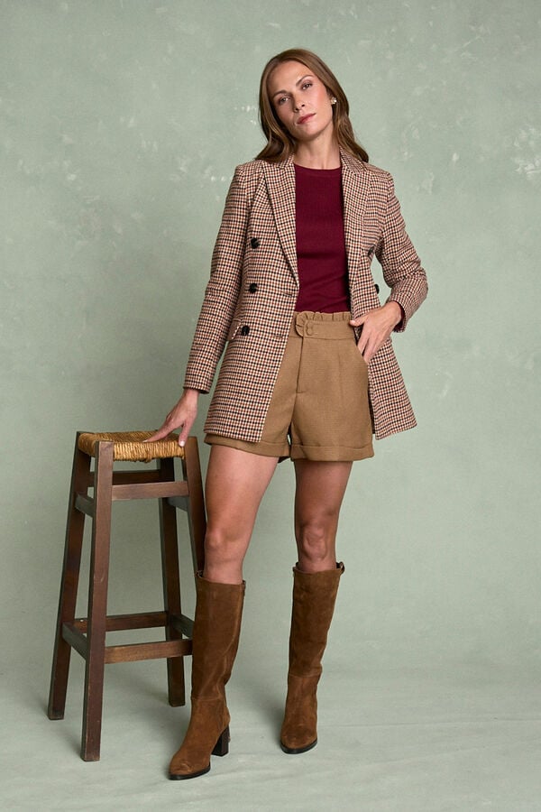 Pol&iacute;n Et Moi Blazer xadrez Hatty Castanho