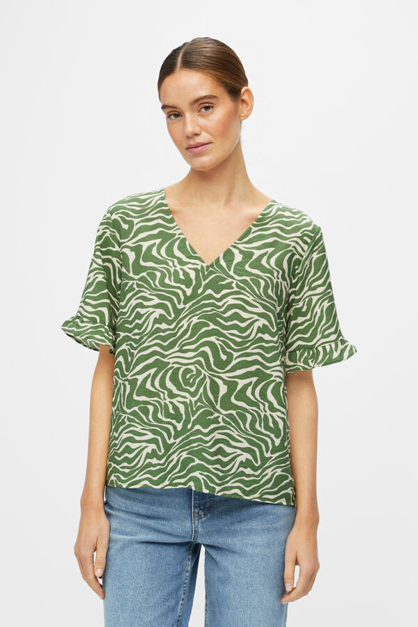 Cortefiel Blusa com mangas de folhos Verde