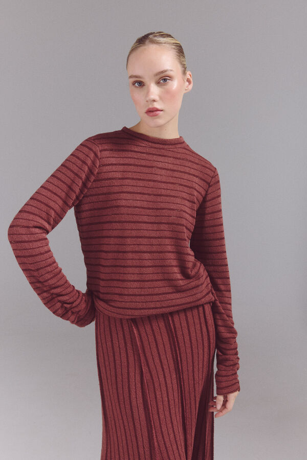 Slowlove Top riscas estruturado  Laranja