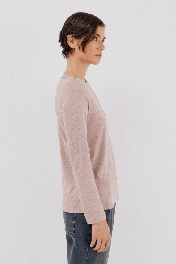 Cortefiel Top cuello barco botones dorados Beige