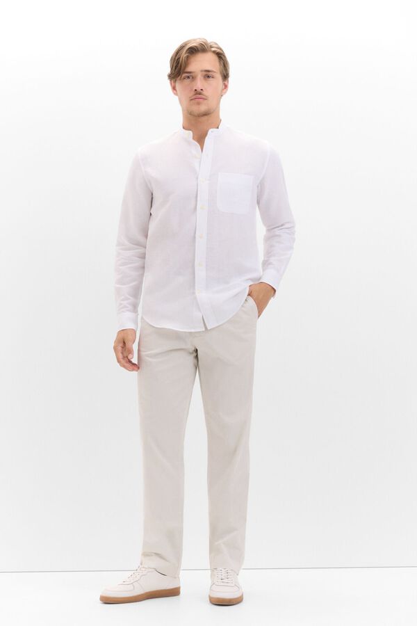Cortefiel Camisa lino algod&oacute;n cuello mao Blanco