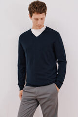Cortefiel Jersey algod&oacute;n cashmere cuello pico Azul marino