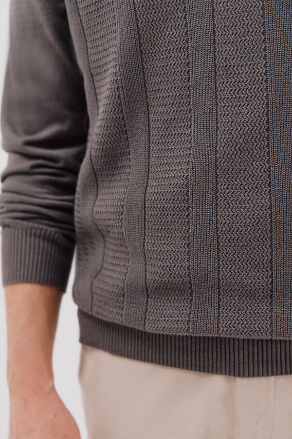 Cortefiel Jersey fino algod&oacute;n trenzado cuello caja Gris