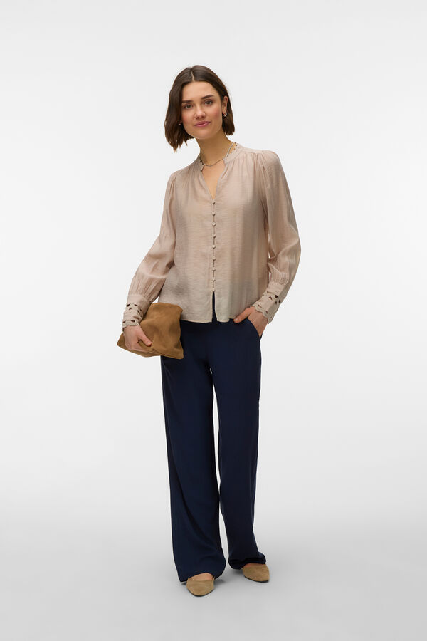 Vero Moda Camisa de manga larga detalles calados Beige