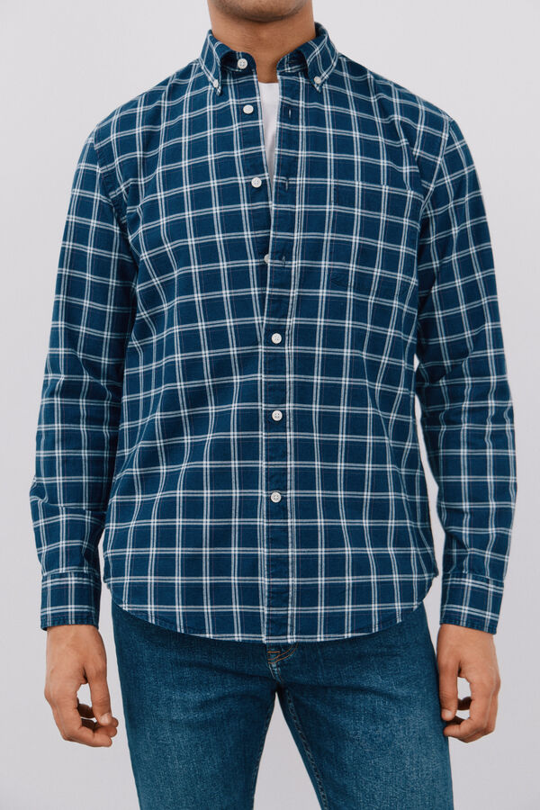 Cortefiel Camisa denim cuadros Azul marino