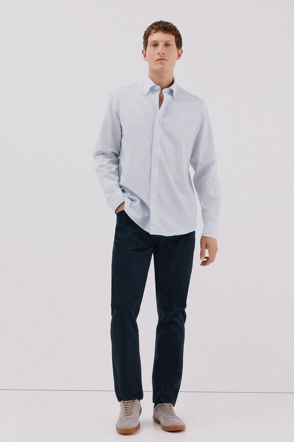 Cortefiel Camisa rayas algod&oacute;n tencel Azul