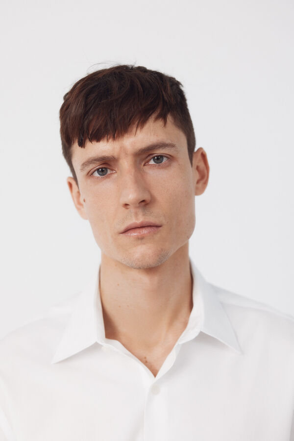 Cortefiel Camisa vestir lisa algod&oacute;n tencel Blanco