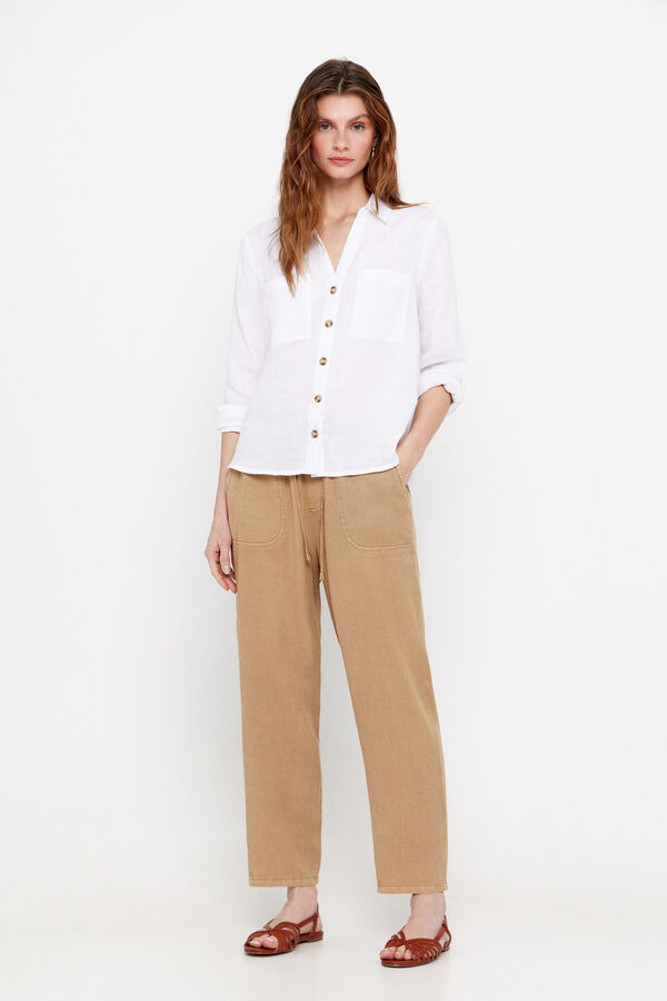 Cortefiel Pantal&oacute;n fluido color 100% tencel Marr&oacute;n