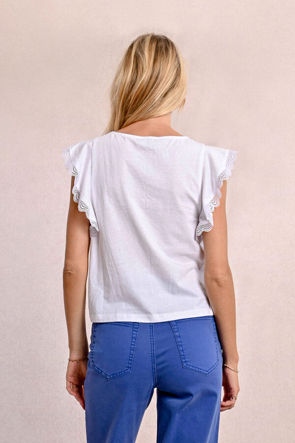 Molly Bracken T-shirt de manga curta borboleta de renda Ecru