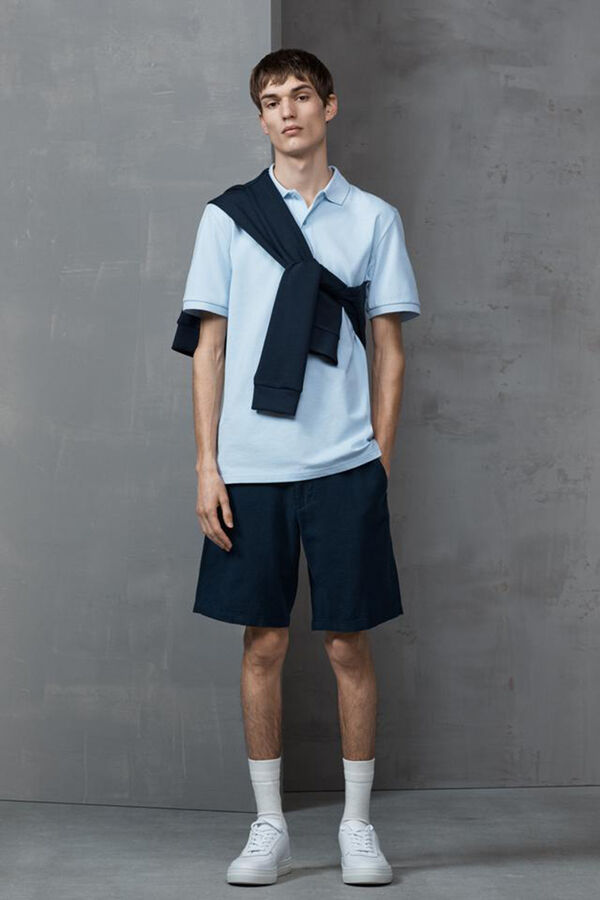 Selected Polo Slim Fit de manga curta confeccionada em algodão orgânico Azul