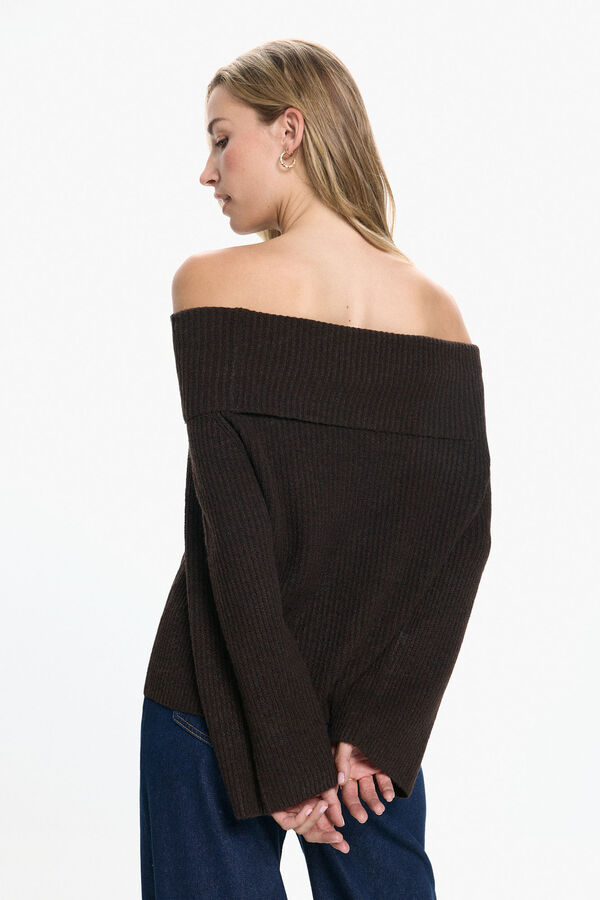 Vero Moda Jersey hombros descubiertos Marr&oacute;n oscuro