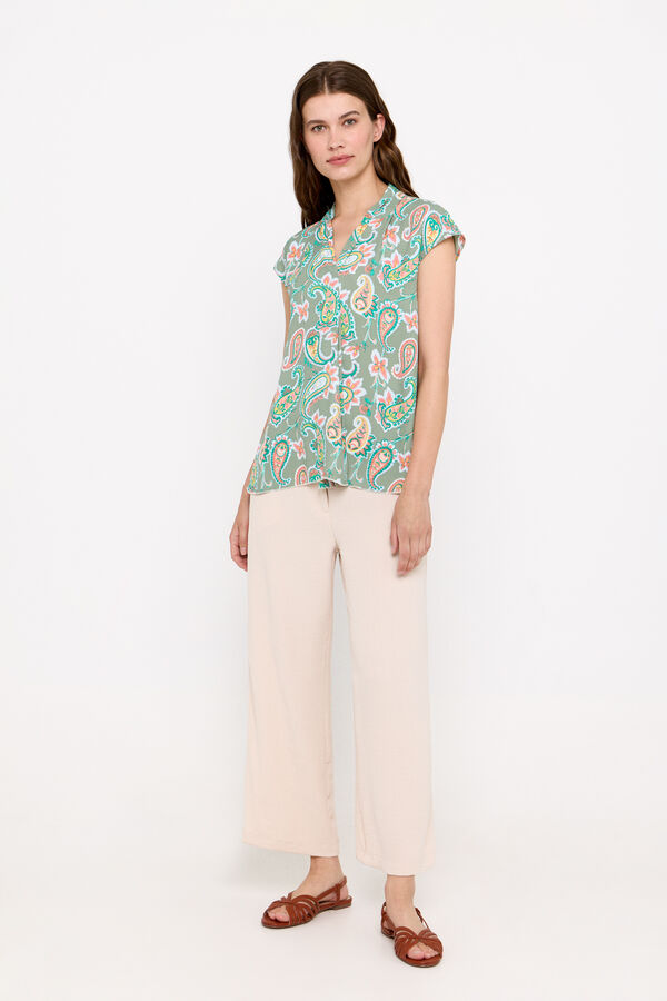 Cortefiel Blusa fluida escote pico Estampado verde