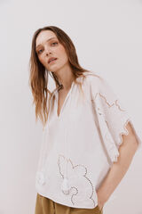 Cortefiel Blusa bordados perforados Blanco