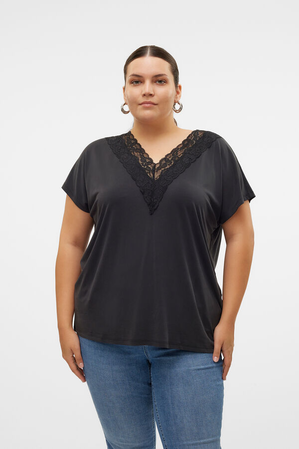 Vero Moda Curve T-shirt básica com renda plus size Preto