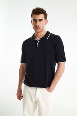 Selected Polo de lino de manga corta Azul marino