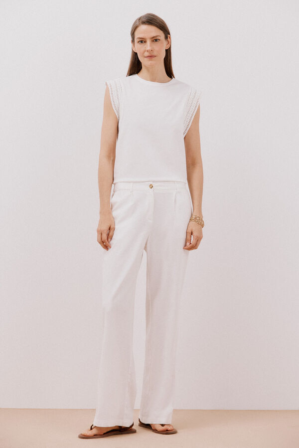 Cortefiel T-shirt crochet mangas Branco