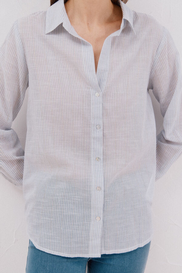 Cortefiel Camisa de algod&atilde;o riscas Azul