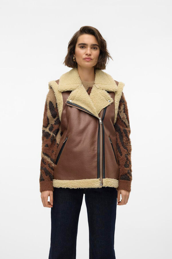 Vero Moda borrego com efeito pele com gola Colete Castanho