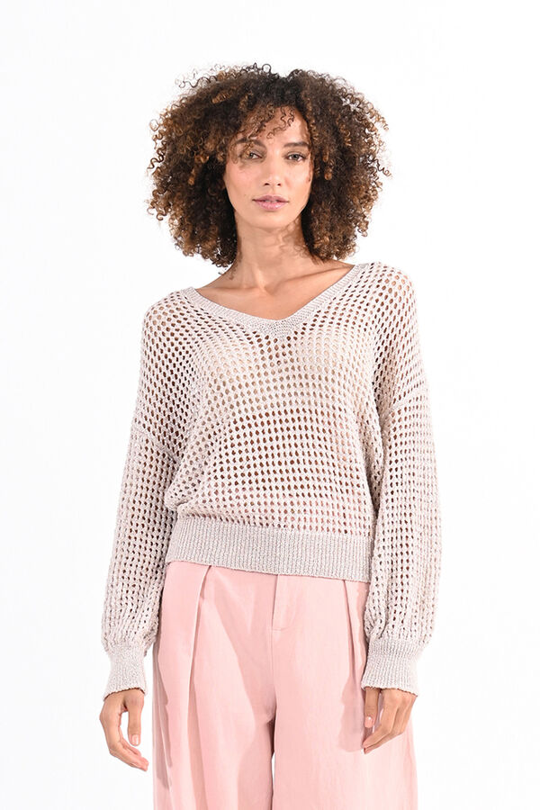 Molly Bracken Camisola de mulher de manga comprida em malha mesclada Tostado