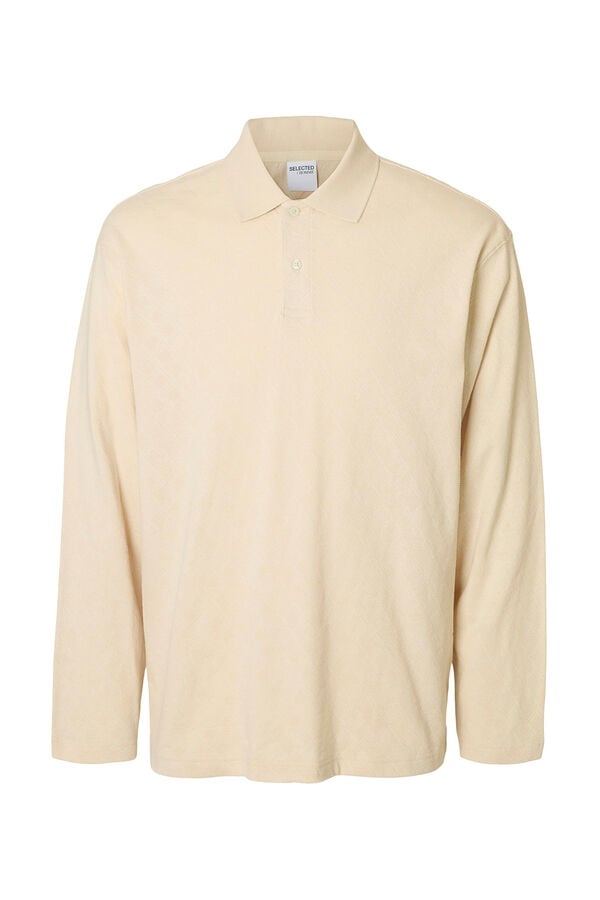 Selected Polo jacquard de manga manga 100% algod&atilde;o org&acirc;nico Tostado