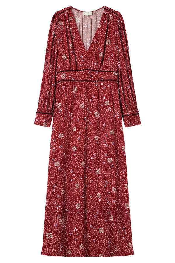 Grace & Mila Vestido longo com decote em V e estampado floral Vermelho